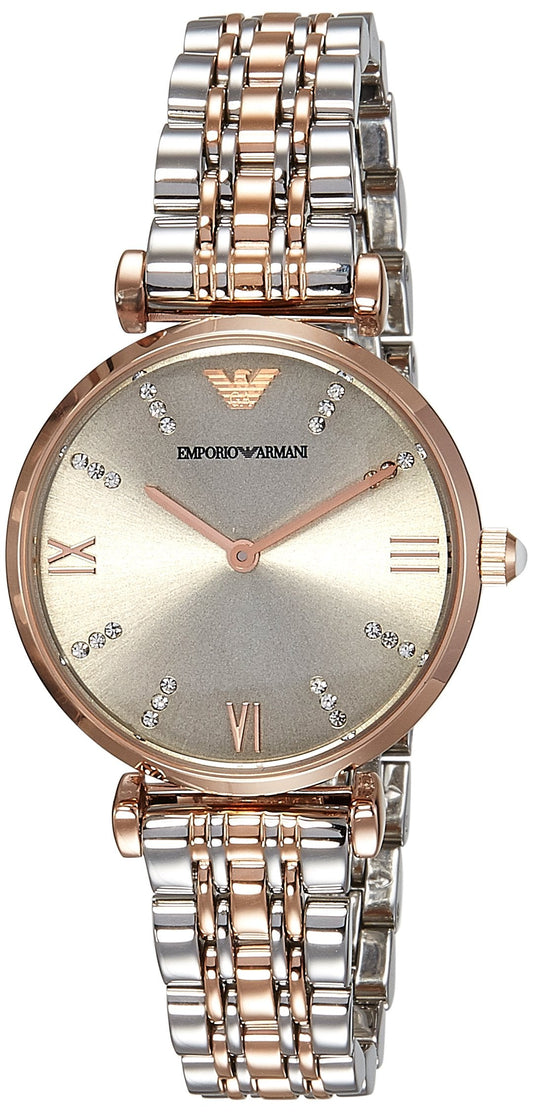 Emporio Armani Gianni T Bar Grey Dial Two Tone Stainless Steel Strap Watch For Women - AR1840