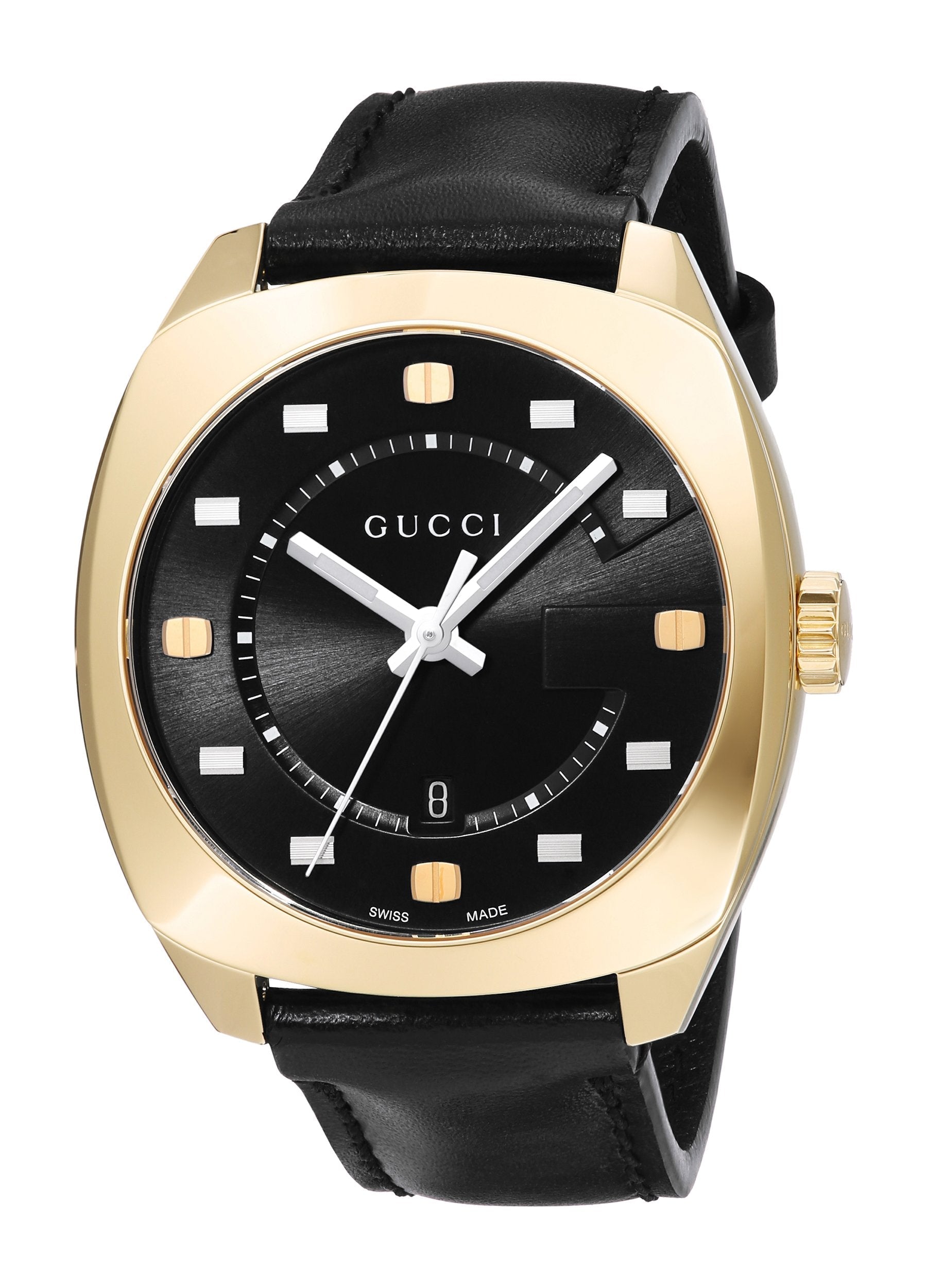 Gucci GG2570 Quartz Black Dial Black Leather Strap Watch For Men - YA142310