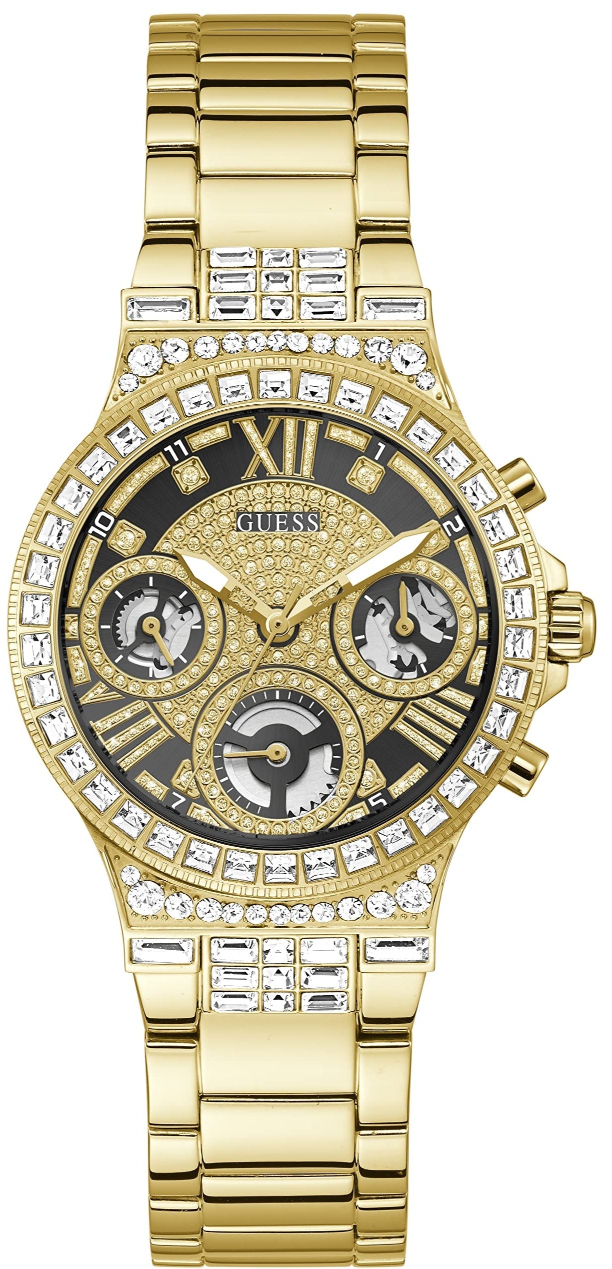 Guess Moonlight Diamonds Gold Dial Gold Steel Strap Watch for Women - GW0320L5