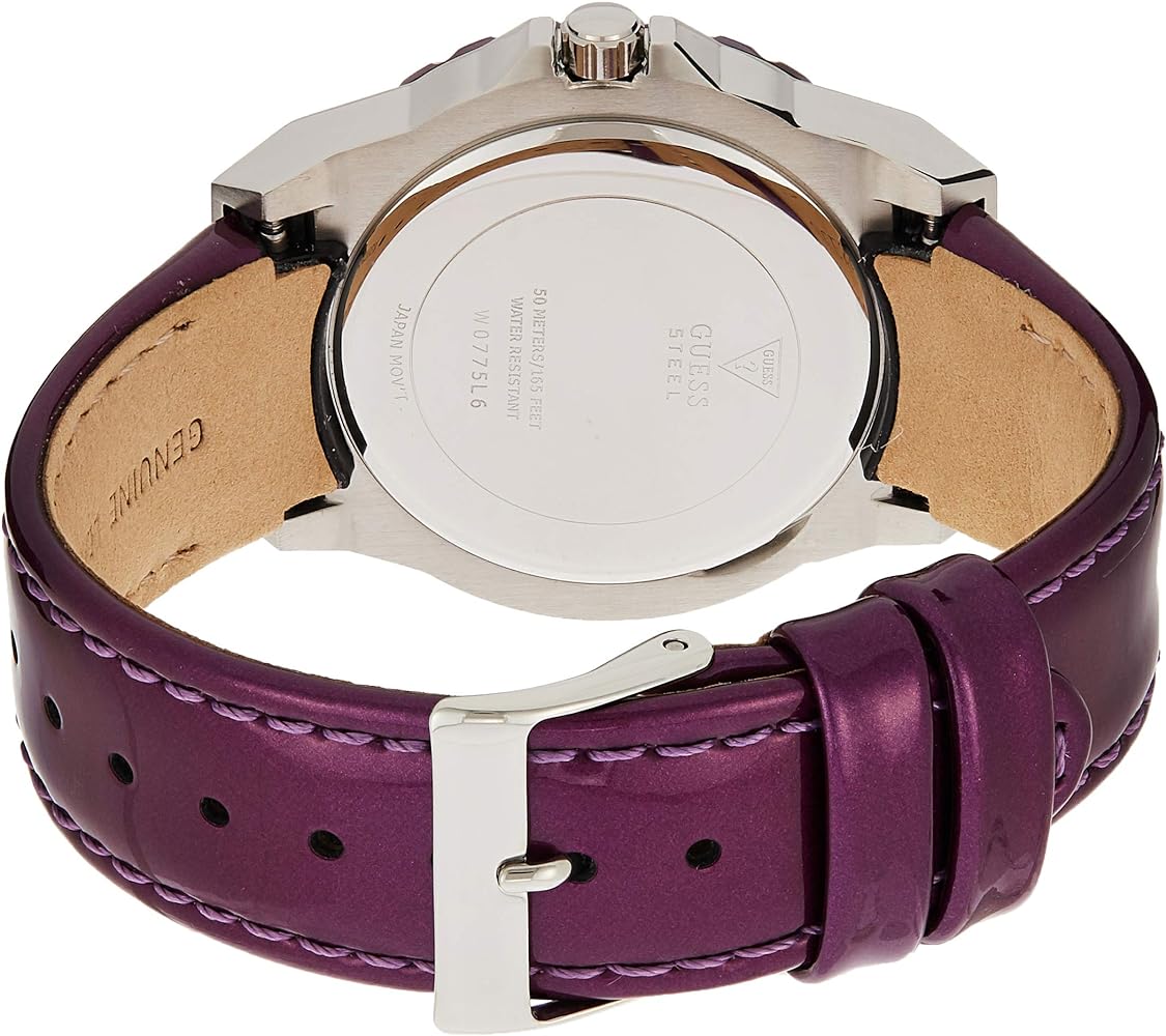 Guess Limelight Quartz Silver Dial Purple Leather Strap Watch For Women - W0775L6