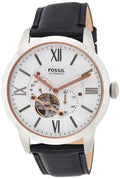 Fossil Townsman Automatic White Dial Black Leather Strap Watch for Men - ME3104