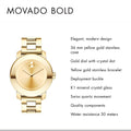 Movado Bold Yellow Gold Dial Yellow Gold Steel Strap Watch For Women - 3600085