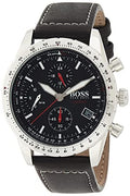 Hugo Boss Aero Chronograph Black Dial Black Leather Strap Watch for Men - 1513770