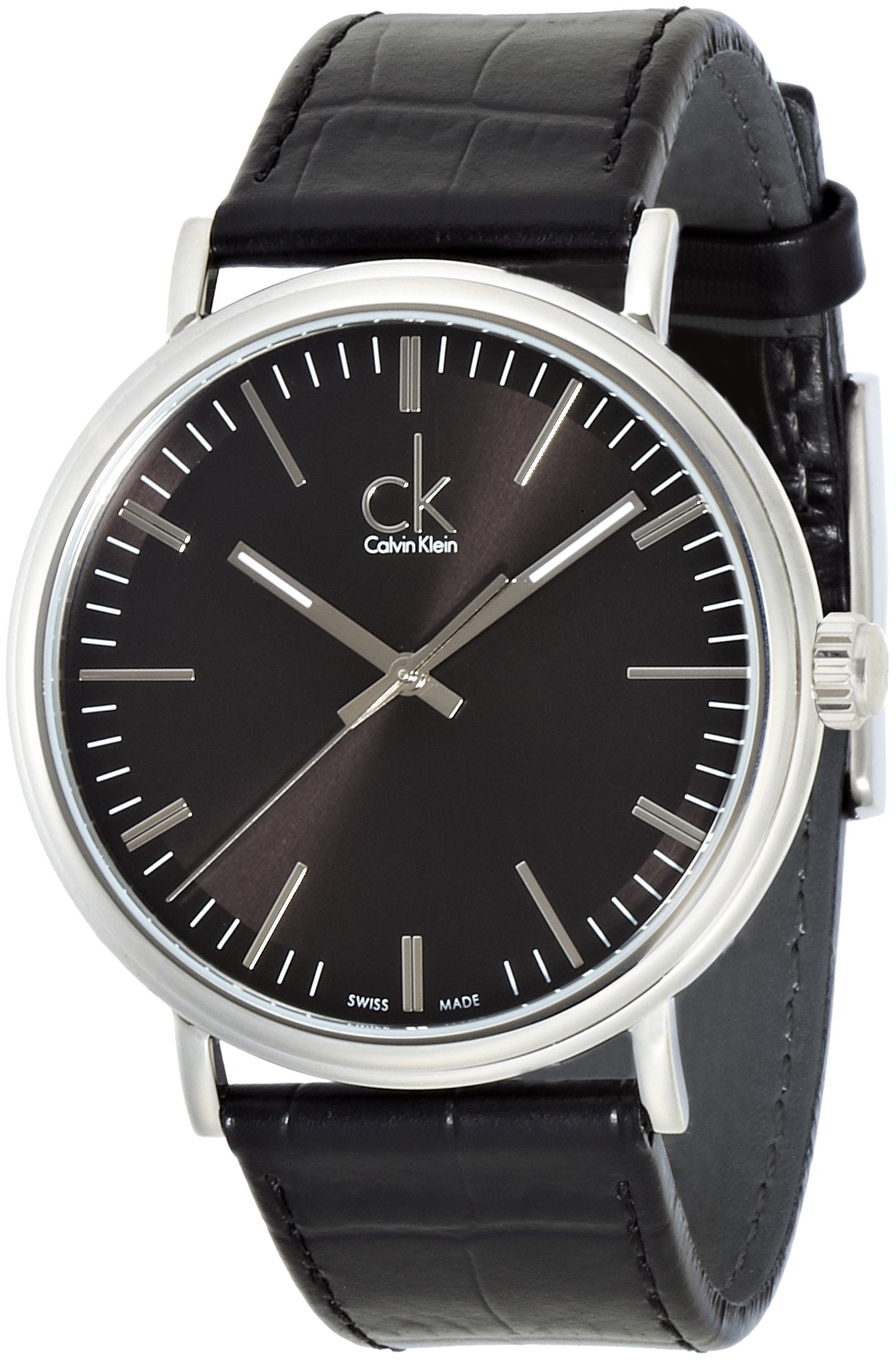 Calvin Klein Surround Black Dial Black Leather Strap Watch for Men - K3W211C1