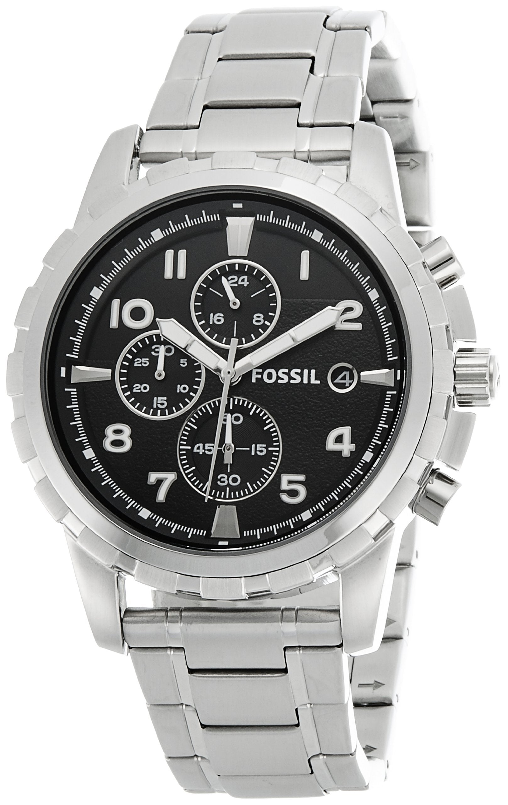 Fossil Dean Chronograph Black Dial Silver Steel Strap Watch for Men - FS4542