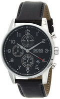 Hugo Boss Navigator Black Dial Black Leather Strap Watch for Men - 1513678