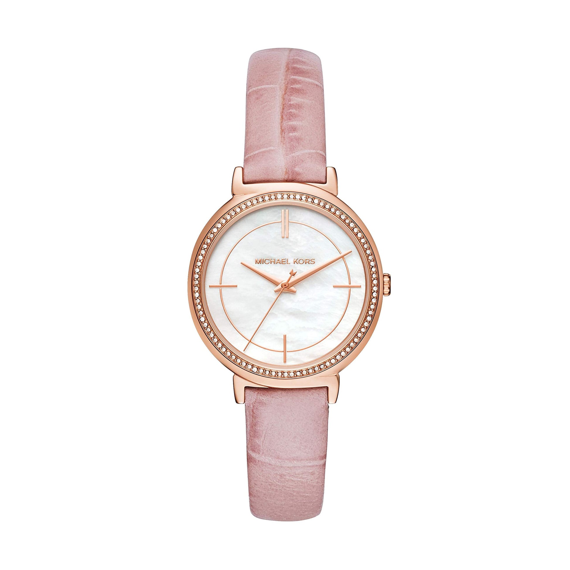 Michael Kors Cinthia Mother of Pearl Dial Pink Leather Strap Watch for Women - MK2663