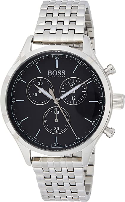 Hugo Boss Companion Chronograph Black Dial Silver Steel Strap Watch for Men - 1513652