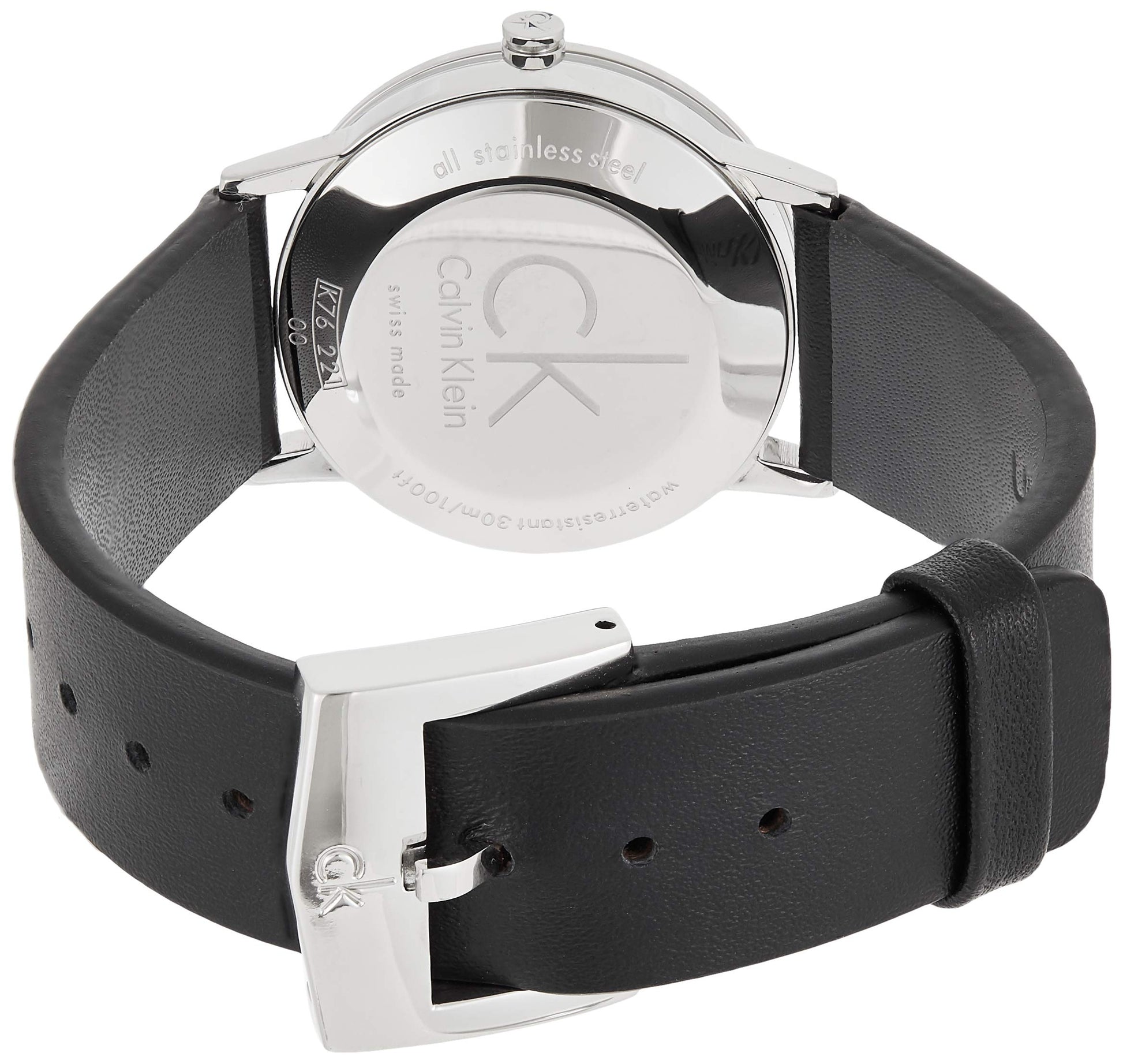 Calvin Klein Post Minimal Silver Dial Black Leather Strap Watch for Men - K7622185