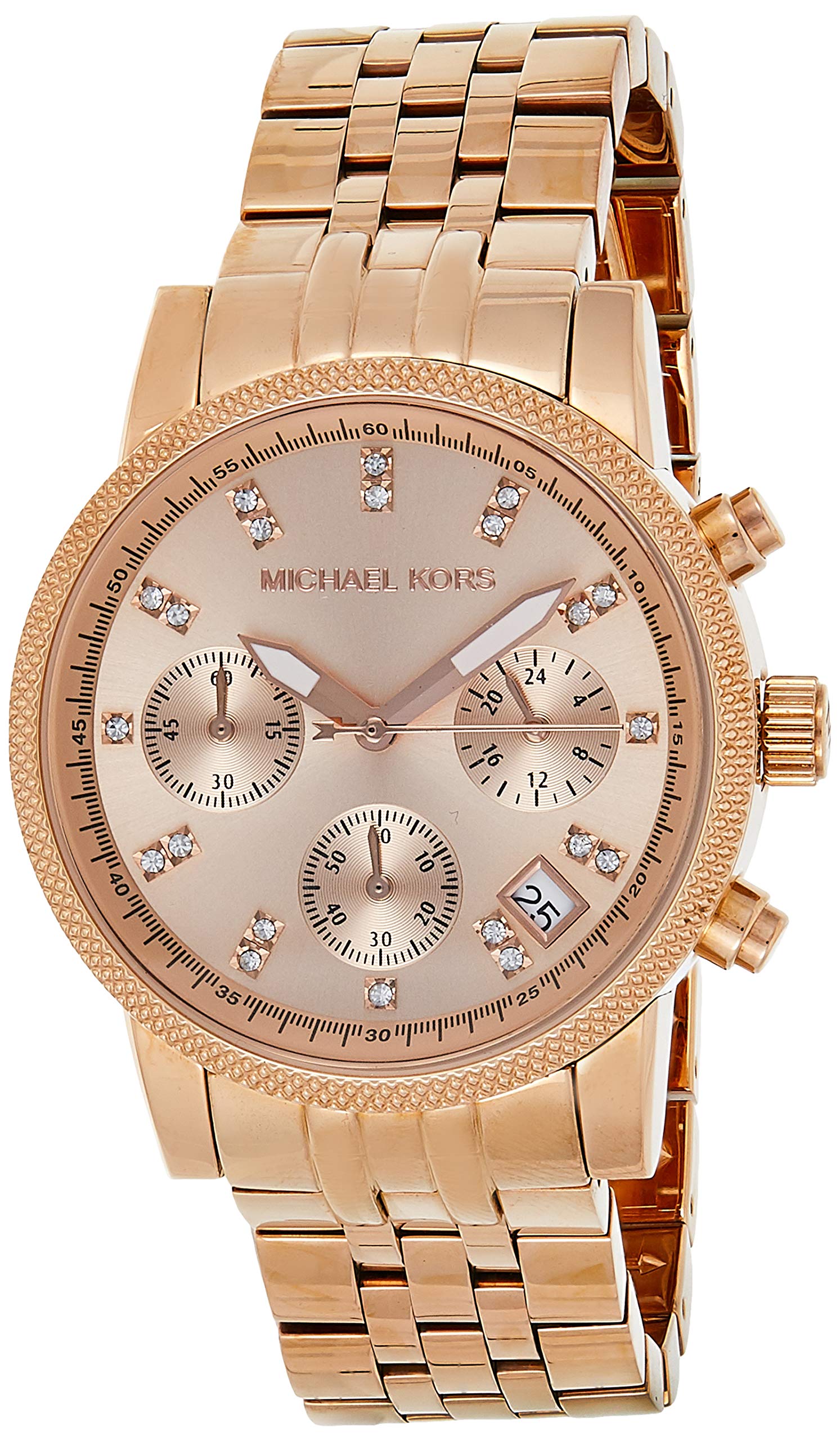 Michael Kors Ritz Chronograph Rose Gold Dial Rose Gold Steel Strap Watch for Women - MK6077