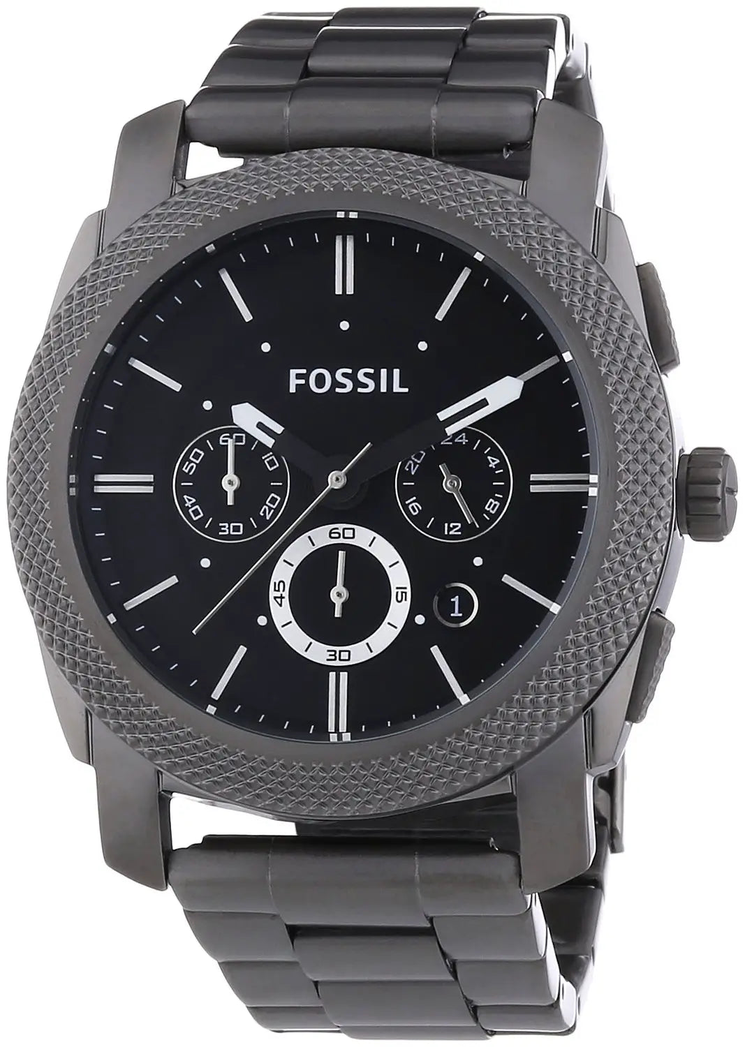 Fossil Machine Chronograph Black Dial Black Steel Strap Watch for Men - FS4662