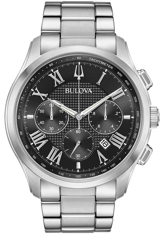 Bulova Classic Collection Black Dial Silver Steel Strap Watch for Men - 96K107