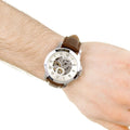 Fossil Grant Automatic Skeleton White Dial Brown Leather Strap Watch for Men -  ME3027