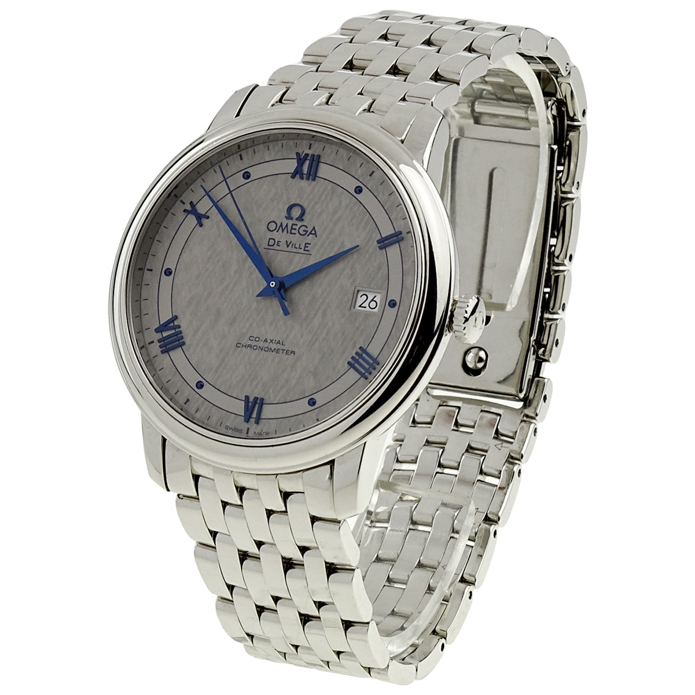 Omega De Ville Prestige Co-Axial Grey Dial Silver Steel Strap Watch for Men - 424.10.40.20.06.002