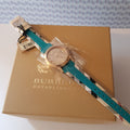 Burberry Heritage Gold Dial Turquoise Leather Strap Watch for Women - BU9112