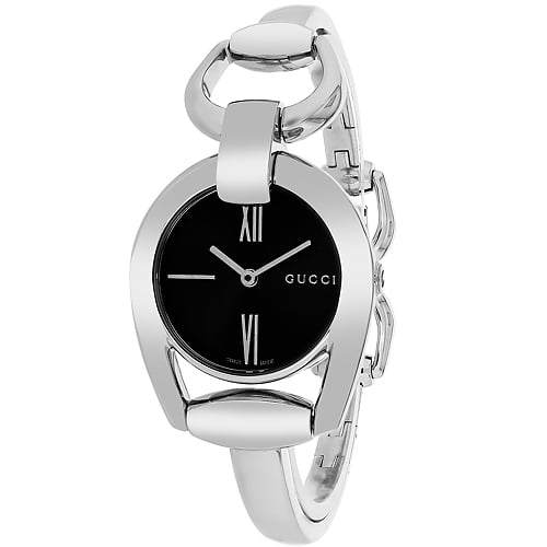 Gucci Horsebit Collection Mother of Pearl Black Dial Silver Steel Strap Watch For Women - YA139503