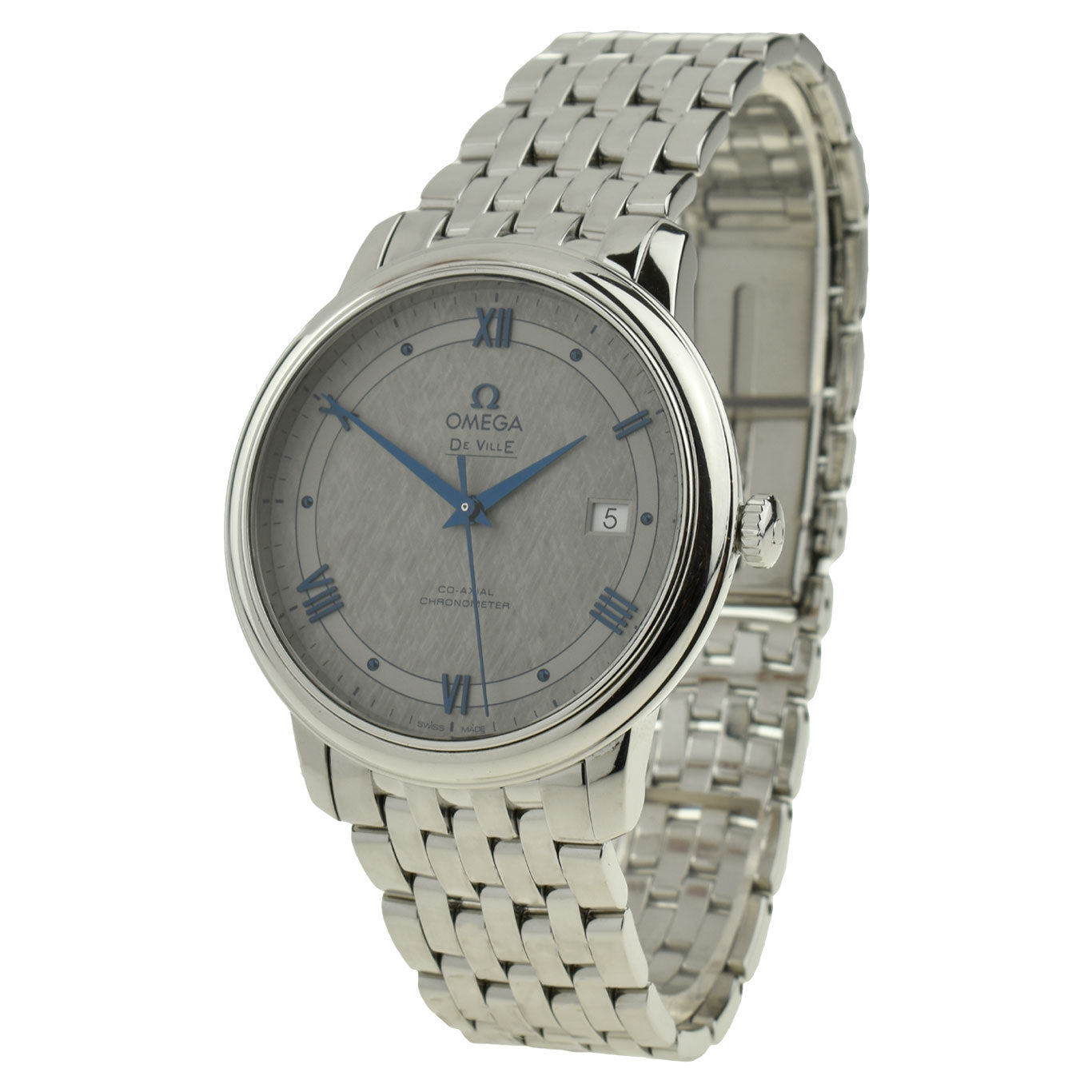 Omega De Ville Prestige Co-Axial Grey Dial Silver Steel Strap Watch for Men - 424.10.40.20.06.002