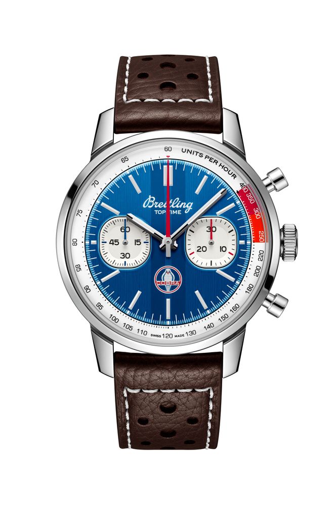 Breitling Top Time B01 Shelby Cobra Blue Dial Brown Leather Strap Watch for Men - AB01763A1C1X1