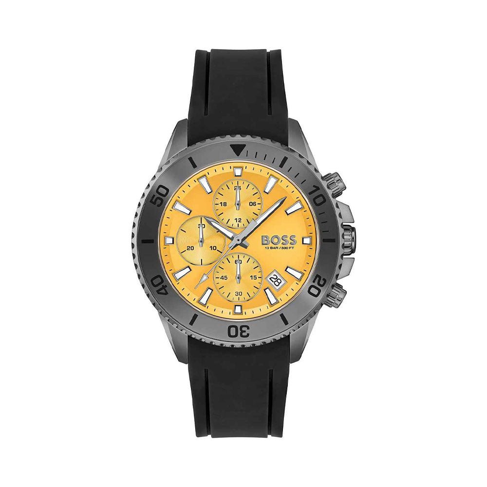 Hugo Boss Admiral Yellow Dial Black Rubber Silicone Strap Watch for Men - 1513968