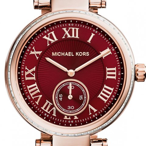 Michael Kors Skylar Maroon Dial Rose Gold Steel Strap Watch for Women - MK6086