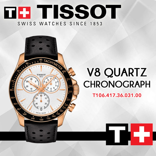 Tissot V8 Quartz Chronograph Rose Gold Watch For Men - T106.417.36.031.00