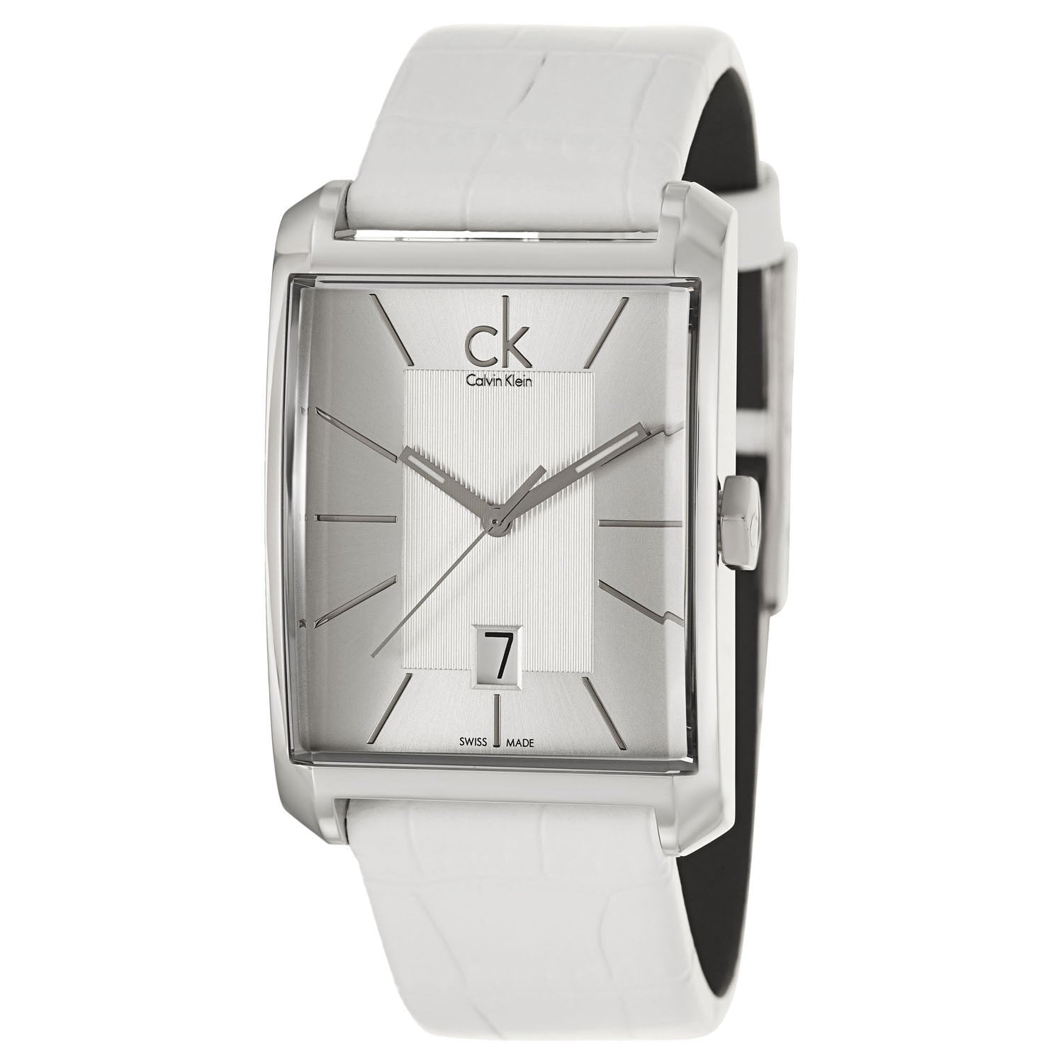 Calvin Klein Window White Dial White Leather Strap Watch for Men - K2M21120