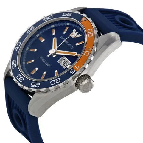 Emporio Armani Sportivo Chronograph Quartz Blue Dial Blue Rubber Strap Watch For Men - AR6045