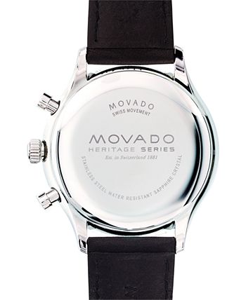 Movado Heritage Chronograph Black Dial Black Leather Strap Watch for Men - 3650005