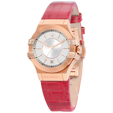 Maserati Potenza 35mm White Rose Gold Dial Red Leather Strap Watch For Women - R8851108501