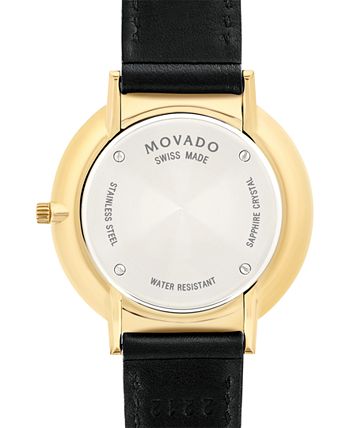 Movado Ultra Slim Black Dial Black Leather Strap Watch For Women - 0607091