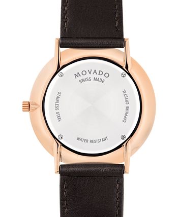 Movado Ultra Slim White Dial Brown Leather Strap Watch For Men - 0607089