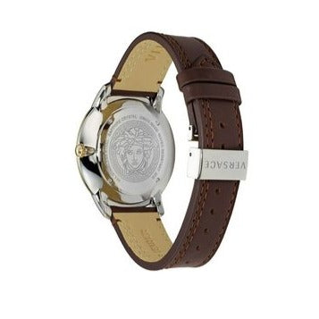 Versace V-Urban Quartz Grey Dial Brown Leather Strap Watch for Men - VELQ00219