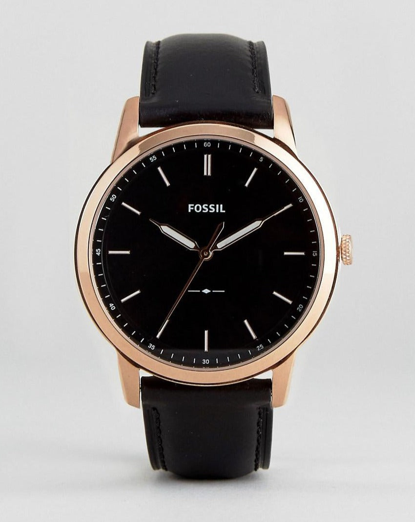 Fossil The Minimalist Black Dial Black Leather Strap Watch for Men - FS5376