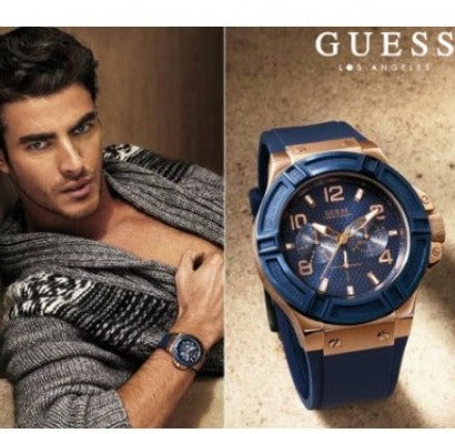 Guess Rigor Blue & Gold Dial Blue Silicone Strap Watch For Men - W0247G3