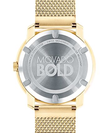 Movado Bold Diamonds Gold Dial Gold Mesh Bracelet Watch For Men - 3600460