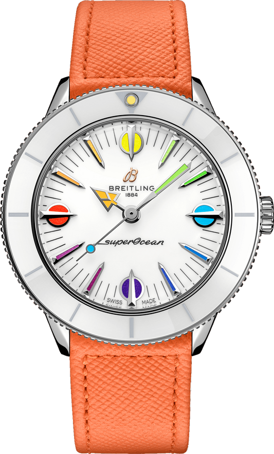 Breitling Superocean Heritage '57 Pastel Paradise White Dial Orange Leather Watch for Women - A10340A11A1X1