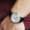 Emporio Armani Classic Chronograph Silver Dial Black Leather Strap Watch For Men - AR2432