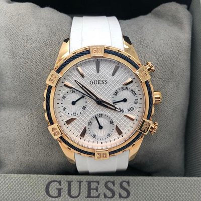 Guess Catalina White & Rose Gold Dial White Silicon Strap Watch For Women - W0562L1