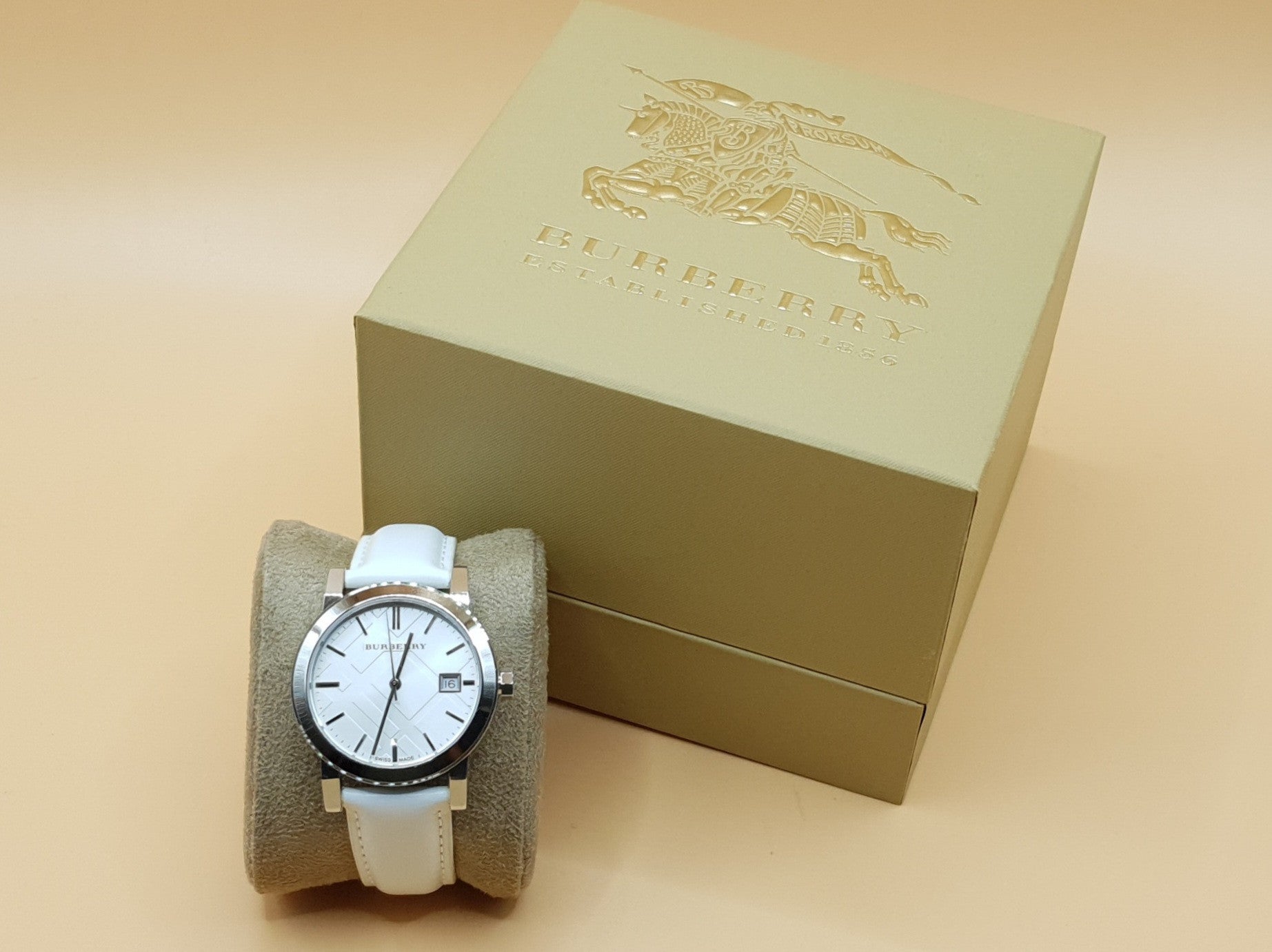 Burberry The City White Dial White Leather Strap Watch for Women - BU9128