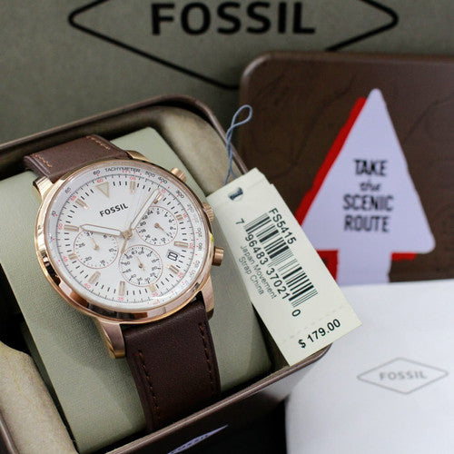 Fossil Goodwin Chronograph White Dial Brown Leather Strap Watch for Men - FS5415