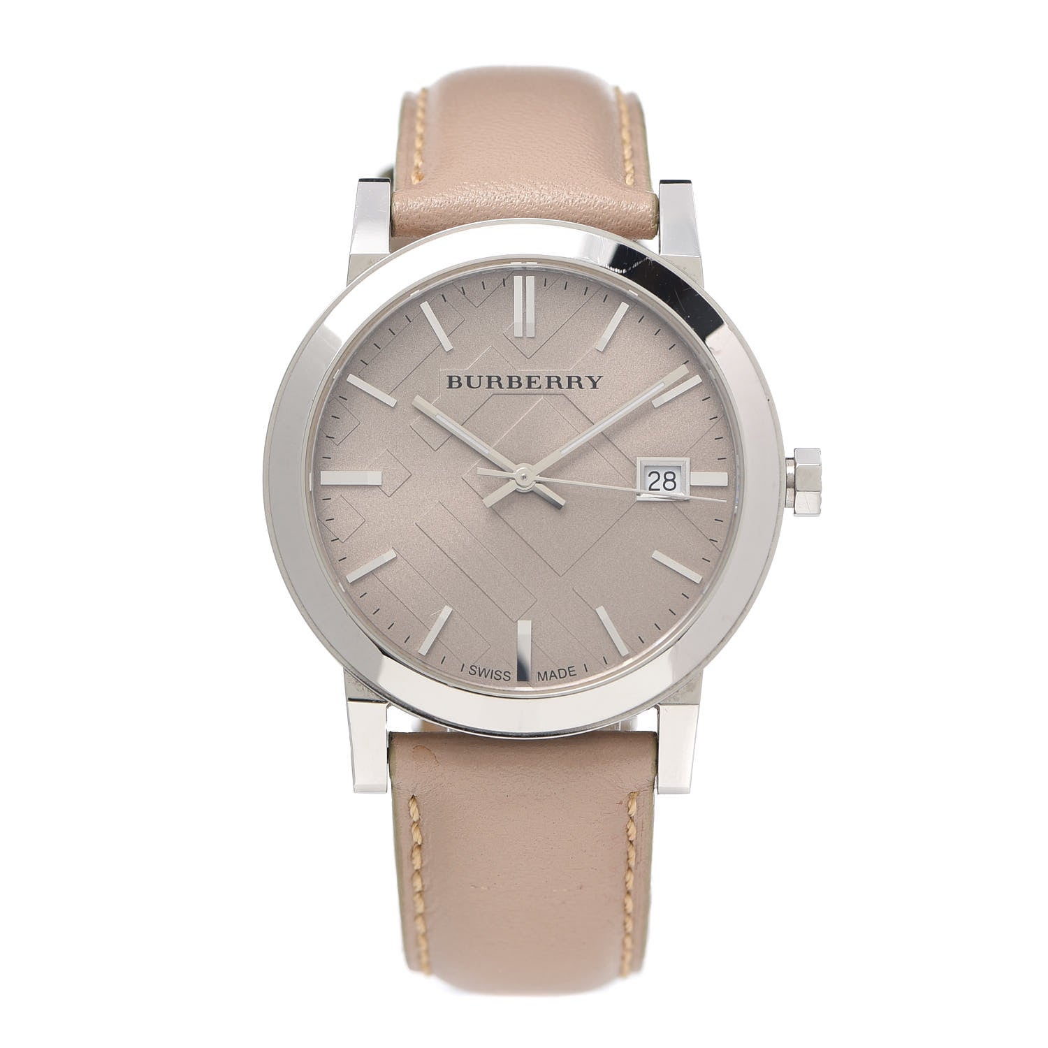 Burberry The City Silver Dial Beige Leather Strap Unisex Watch - BU9010