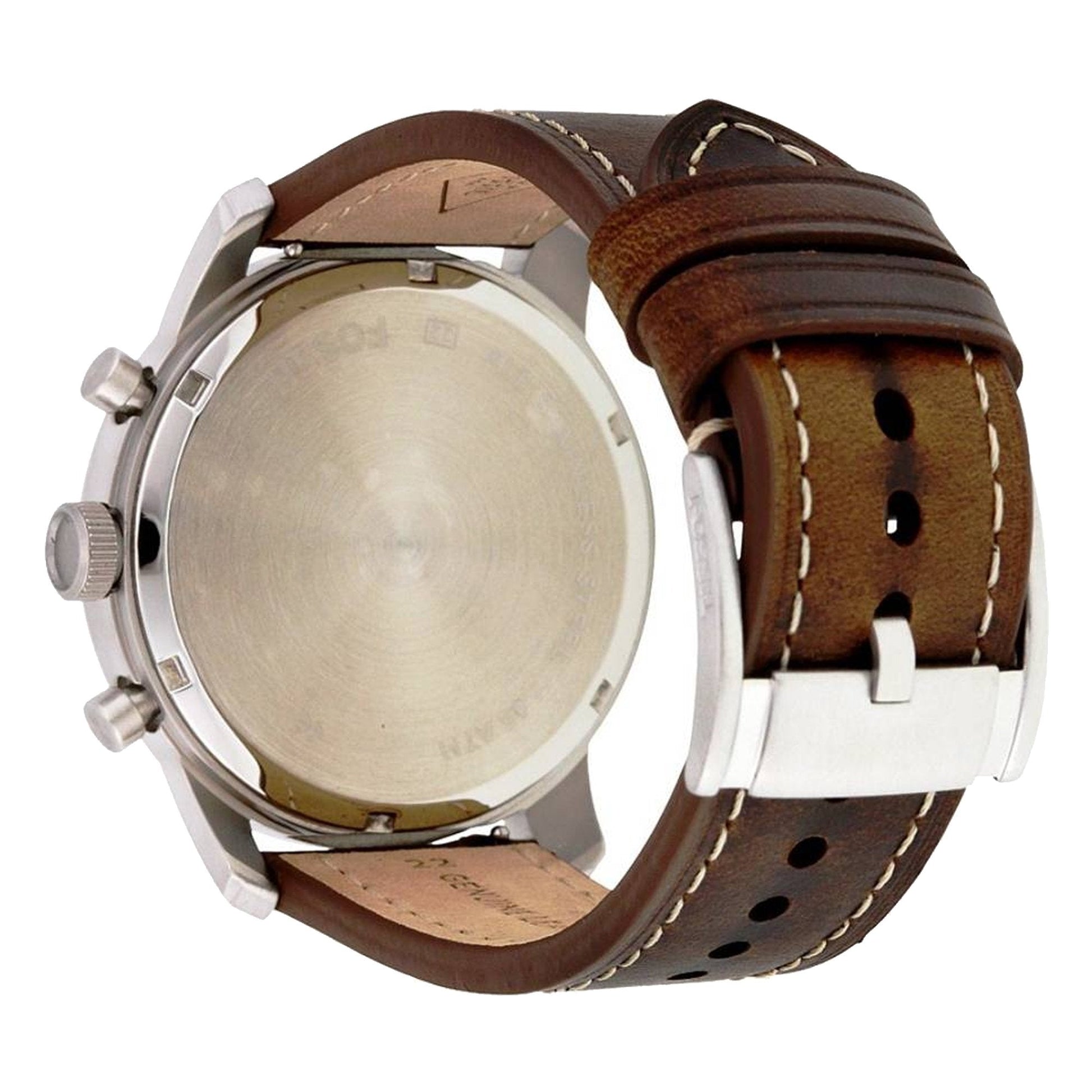 Fossil Pilot Chronograph White Dial Brown Leather Strap Watch for Men - FS5146