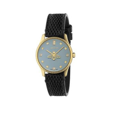 Gucci G Timeless Quartz Blue Dial Black Leather Strap Watch For Men - YA1265018