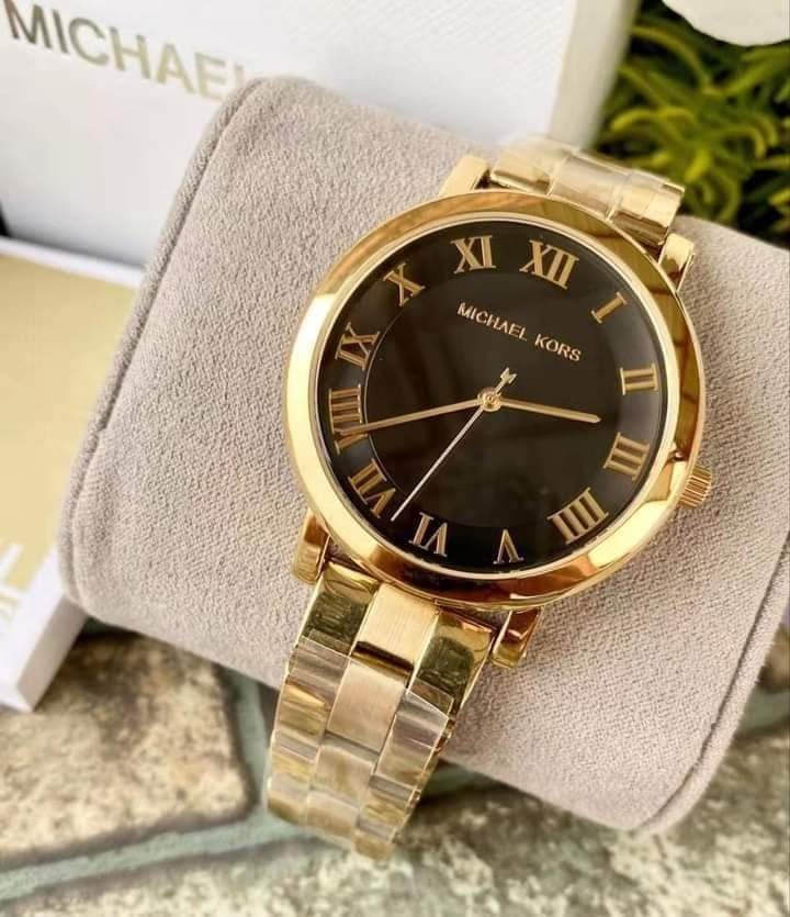 Michael Kors Noire Black Dial Rose Gold Steel Strap Watch for Women - MK3585