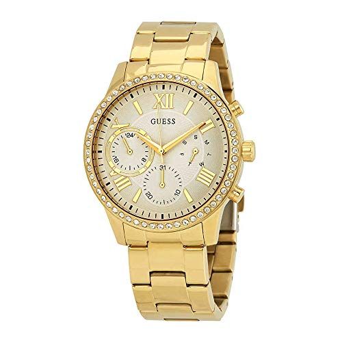 Guess Solar Chronograph Diamonds White Dial Gold Steel Strap Watch for Women - W1069L2