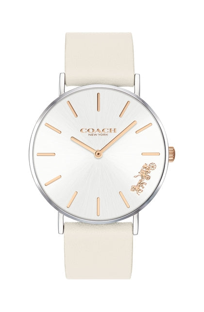 Coach Perry Silver DIal White Leather Strap Watch for Women - 14503116