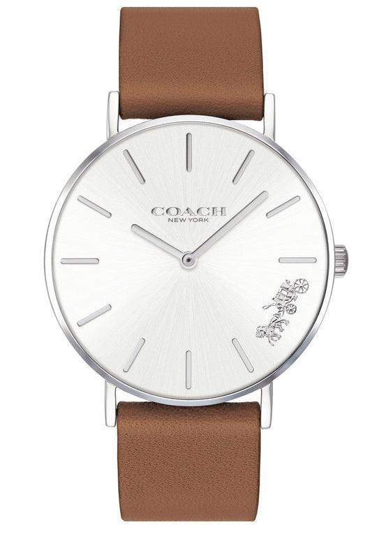 Coach Perry Silver Dial Brown Leather Strap Watch for Women - 14503120