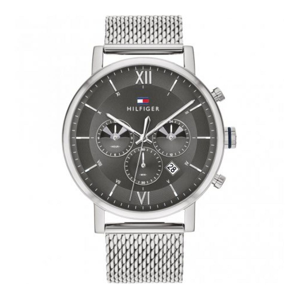 Tommy Hilfiger Evan Grey Dial Silver Mesh Bracelet Watch for Men - 1710396