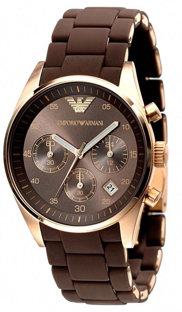 Emporio Armani Sportivo Chronograph Brown Dial Brown Silicone Strap Watch For Men - AR5891