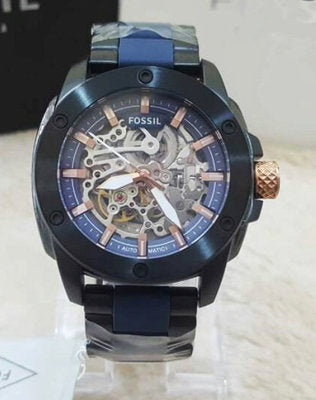 Fossil Modern Machine Automatic Skeleton Blue Dial Two Tone Steel Strap Watch for Men - ME3133